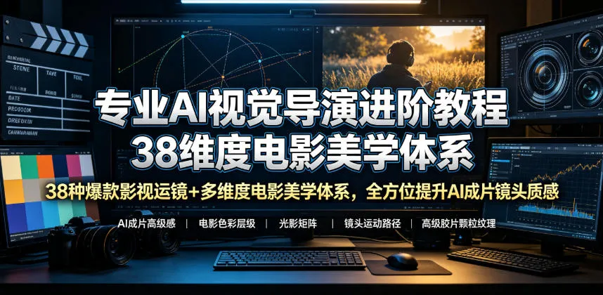 专业AI视觉导演进阶教程，38种爆款影视运镜+多维度电影美学体系，全方位提升AI成片高级感与镜头质感-创客联盟