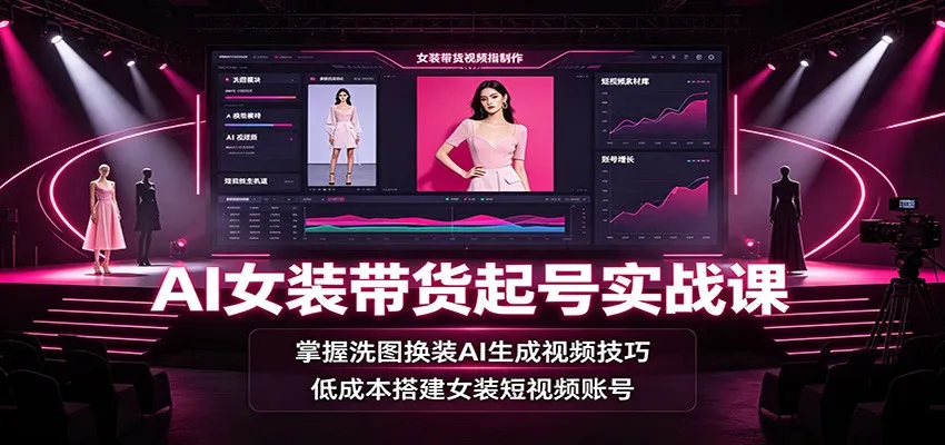 AI女装带货起号实战课：掌握洗图换装AI生成视频技巧，低成本搭建女装短视频账号-创客联盟