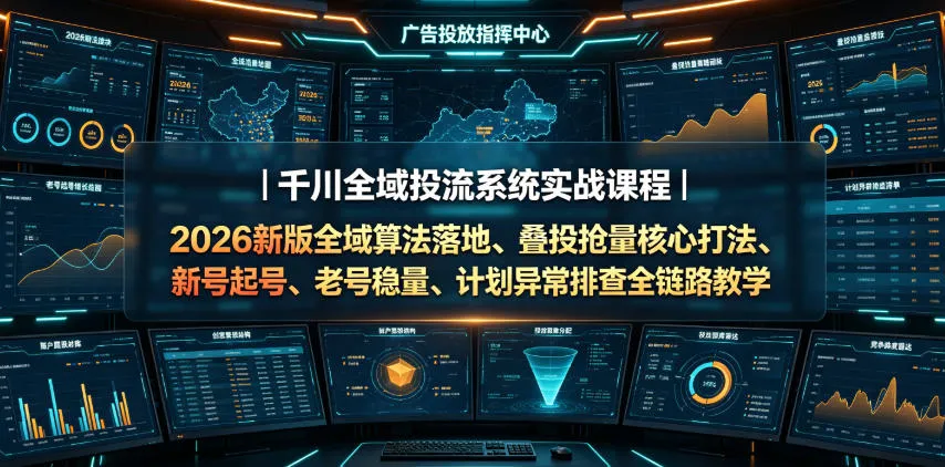 千川全域投流系统实战课程|2026新版全域算法落地、叠投抢量核心打法、新号起号、老号稳量、计划异常排查全链路教学-创客联盟