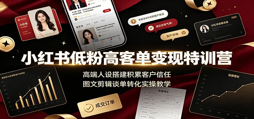 小红书低粉高客单变现特训营：高端人设搭建积累客户信任，图文剪辑谈单转化实操教学-创客联盟