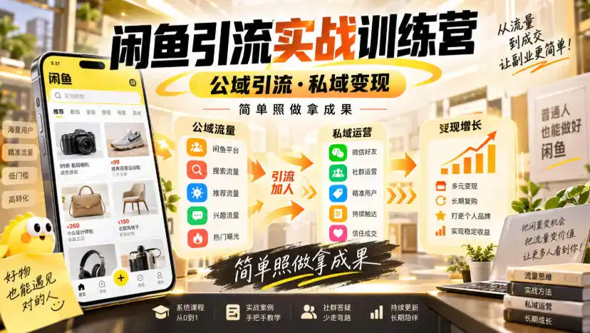 闲鱼引流实战训练营，公域引流·私域变现，简单照做拿成果-创客联盟