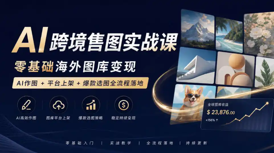 AI跨境售图实战课,零基础海外图库变现,AI作图+平台上架+爆款选图全流程落地-创客联盟