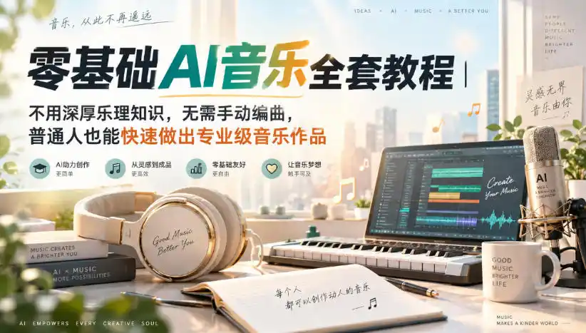 零基础AI音乐全套教程｜不用深厚乐理知识，无需手动编曲，普通人也能快速做出专业级音乐作品-创客联盟