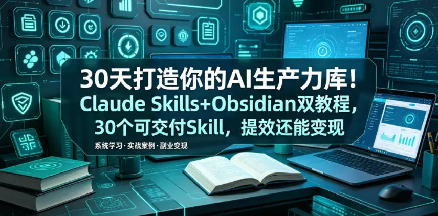 30天打造你的AI生产力库!Claude Skills+Obsidian 双教程,30 个可交付 Skill,提效还能变现-云网创