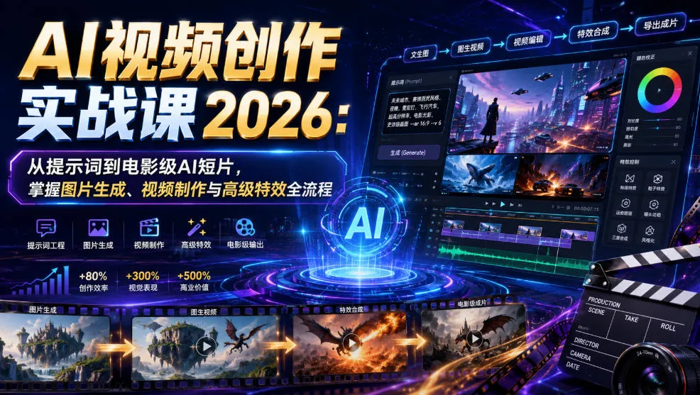 AI视频创作实战课2026：从提示词到电影级AI短片，掌握图片生成、视频制作与高级特效全流程-创客联盟