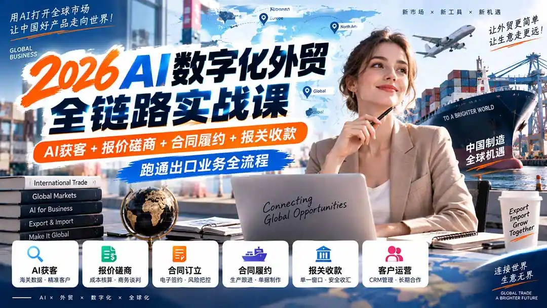 2026AI数字化外贸全链路实战课：AI获客+报价磋商+合同履约+报关收款，跑通出口业务全流程-创客联盟