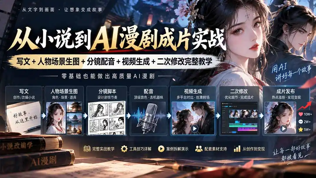 从小说到AI漫剧成片实战:写文+人物场景生图+分镜配音+视频生成+二次修改完整教学-创客联盟