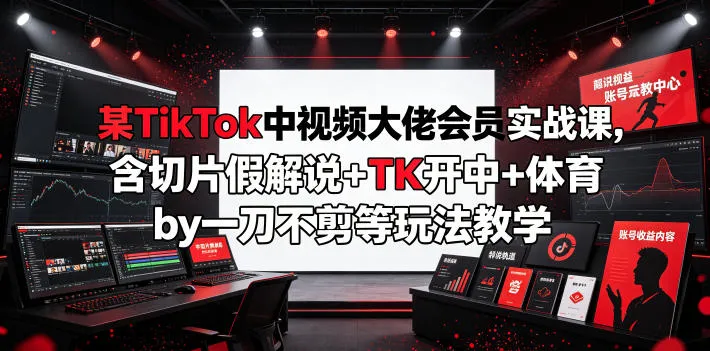 某TikTok中视频大佬会员实战课，含切片假解说+TK开中+体育by一刀不剪等玩法教学-创客联盟