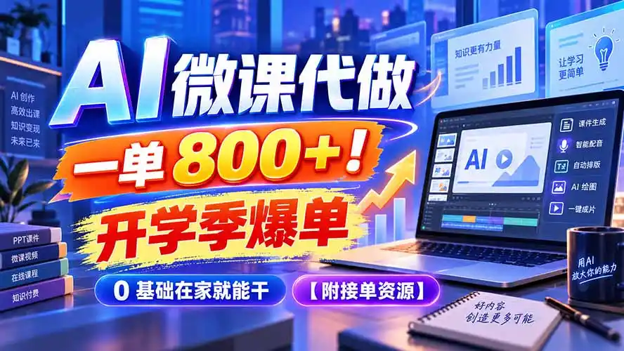 AI 微课代做,一单 800+!开学季爆单,0 基础在家就能干【附接单资源】-创客联盟