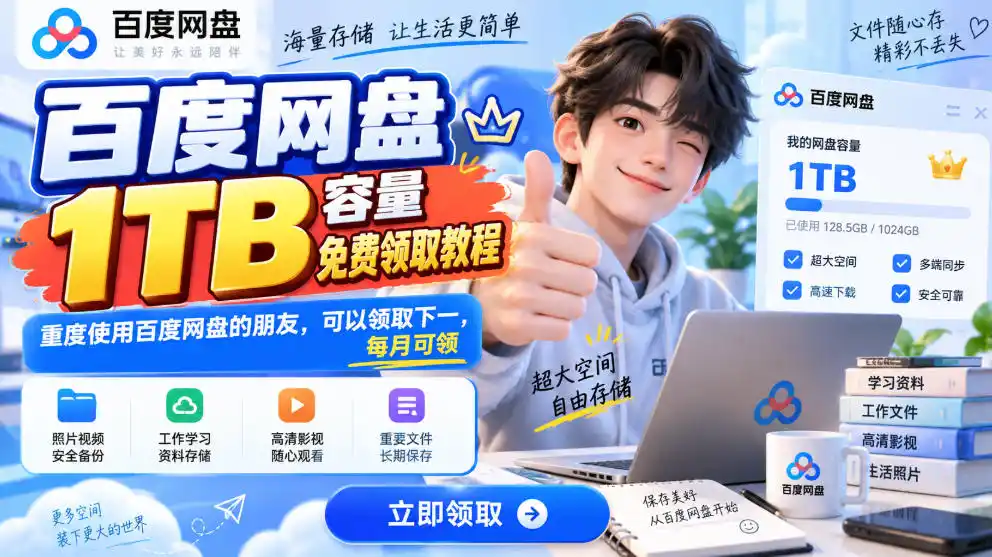 百度网盘1TB容量免费领取教程,重度使用百度网盘的朋友,可以领取下一,每月可领-创客联盟