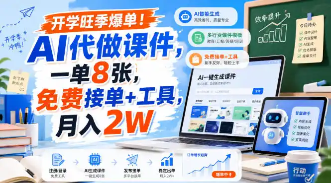 开学旺季爆单！AI代做课件，一单8张，免费接单+工具，月入2W【揭秘】-创客联盟