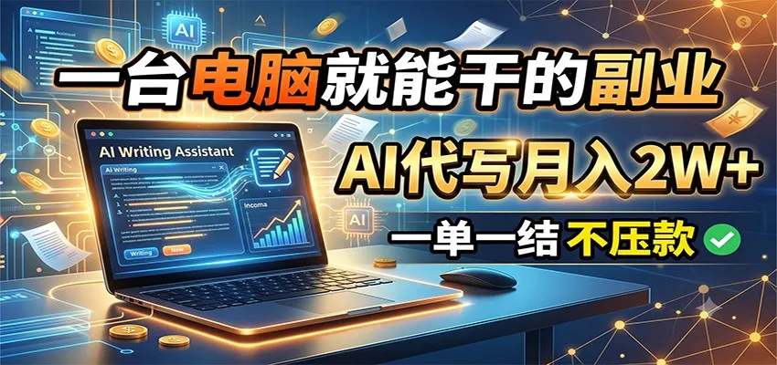 一台电脑就能干的副业，AI代写月入2W+，一单一结不压款-创客联盟