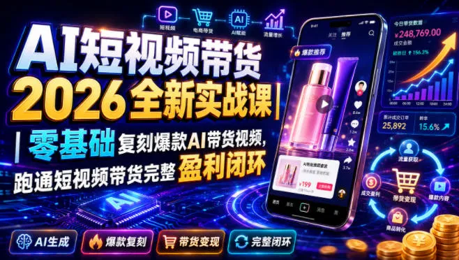 AI短视频带货2026全新实战课｜零基础复刻爆款AI带货视频，跑通短视频带货完整盈利闭环-创客联盟