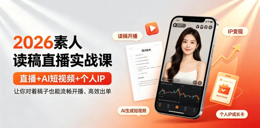 2026素人读稿直播实战课｜直播+AI短视频+个人IP，让你对着稿子也能流畅开播、高效出单-创客联盟