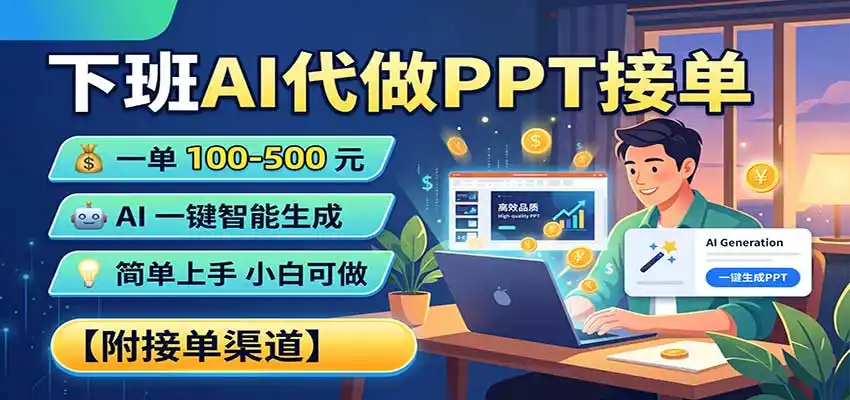 下班AI代做PPT接单，一单100-500，AI一键生成，小白也能做，附接单渠道-创客联盟