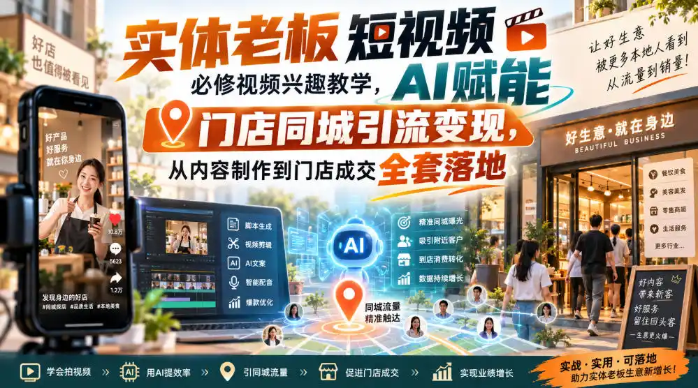 实体老板短视频必修视频兴趣教学，AI赋能门店同城引流变现，AI+短视频+直播打爆实体客流量-创客联盟