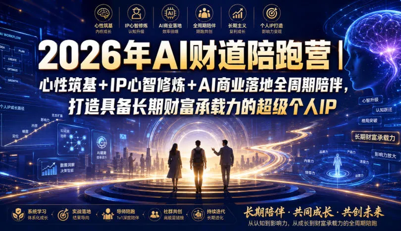 2026年AI财道陪跑营｜心性筑基+IP心智修炼+AI商业落地全周期陪伴，打造具备长期财富承载力的超级个人IP-创客联盟