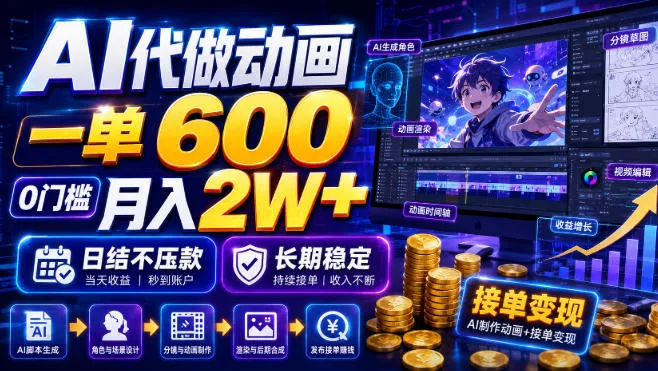 AI代做动画，一单600，0门槛月入2W+，日结不压款，长期稳定【揭秘】-创客联盟