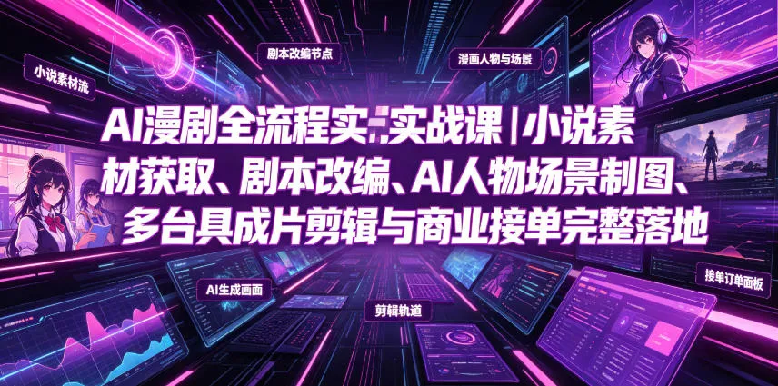 AI漫剧全流程实战课|小说素材获取、剧本改编、AI人物场景制图、多工具成片剪辑、平台付费变现与商业接单完整落地-创客联盟