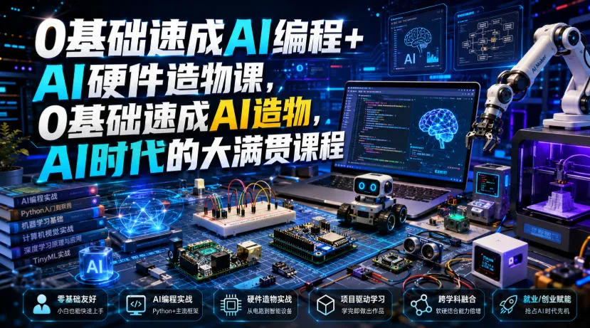 0基础速成AI编程+AI硬件造物课,0基础速成AI造物,AI时代的大满贯课程-创客联盟