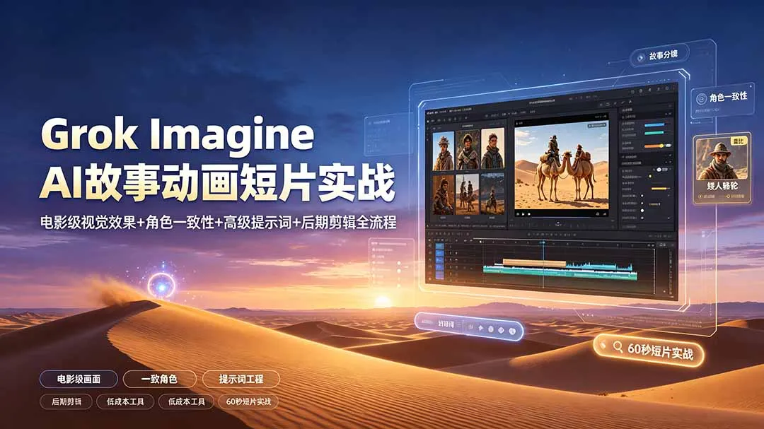 Grok Imagine AI故事动画短片实战：电影级视觉效果+角色一致性+高级提示词+后期剪辑全流程-创客联盟