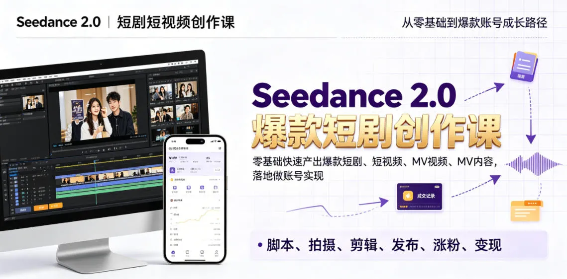 Seedance 2.0短剧短视频创作课,零基础快速产出爆款短剧、短视频、MV内容,落地做账号实现变现-创客联盟