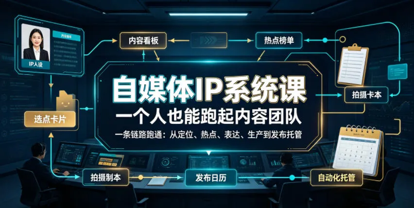 自媒体IP系统课，一个人也能跑起内容团队，一条链路跑通，从定位、热点、表达、生产到发布托管-创客联盟