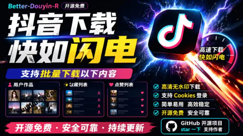 超级好用!抖音视频下载神器,支持批量下载用户作品收藏列表和点赞列表,开源完全免费Better-douyin-R-创客联盟