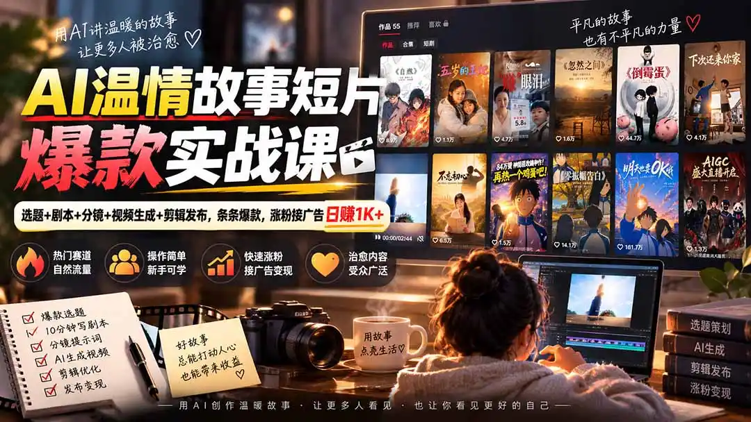 AI温情故事短片爆款实战课-更新|选题+剧本+分镜+视频生成+剪辑发布,条条爆款,涨粉接广告日赚1K+-创客联盟