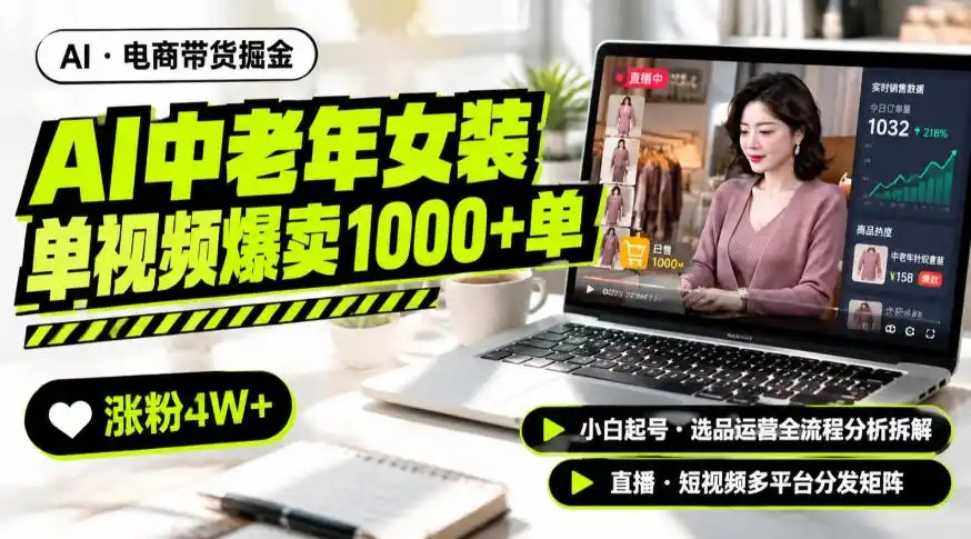 AI中老年服装带货赛道新玩法,一个视频卖出1000多单涨粉4W+,小白起号选品运营全流程分析拆解-创客联盟