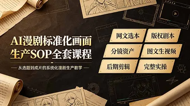AI漫剧标准化画面生产SOP全套课程，网文选本版权剧本分镜资产全覆盖，图文生视频后期剪辑完整实操教学-创客联盟