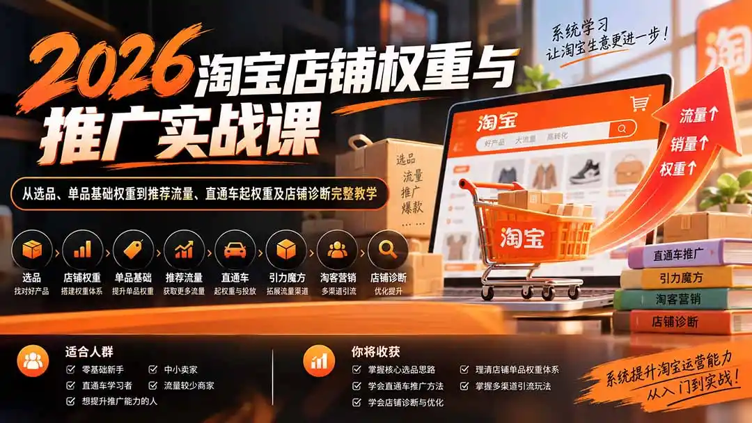 2026淘宝店铺权重与推广实战课：从选品、单品基础权重到推荐流量、直通车起权重及店铺诊断完整教学-创客联盟