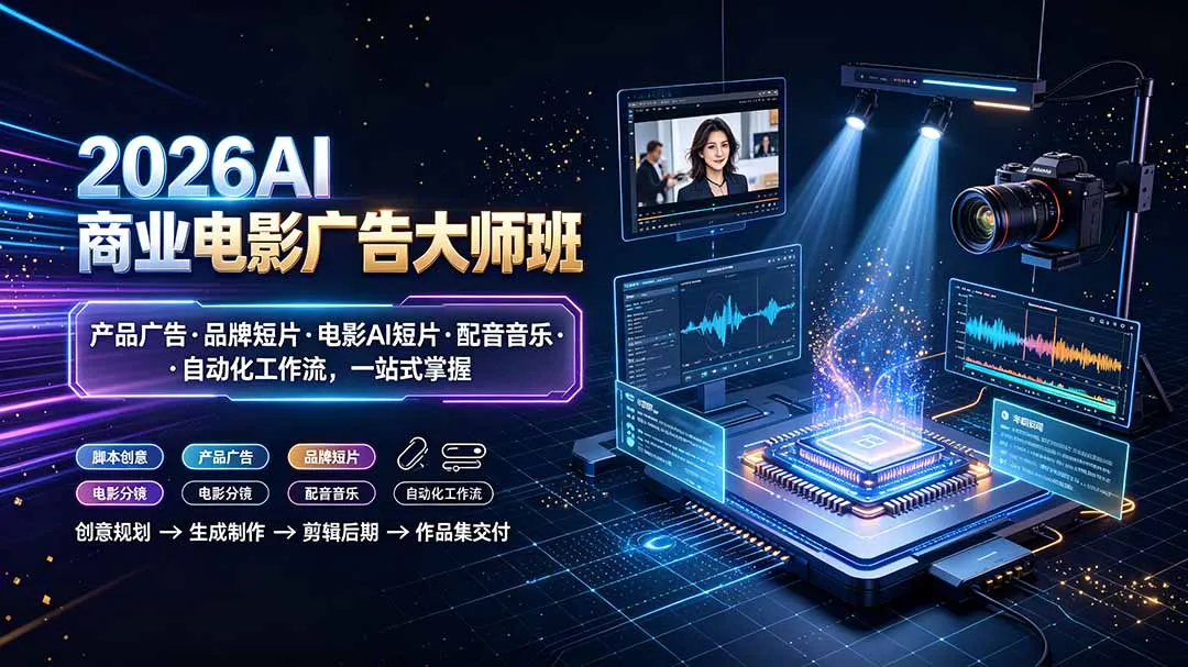 2026AI商业电影广告大师班：产品广告·品牌短片·电影AI短片·配音音乐·自动化工作流，一站式掌握-创客联盟