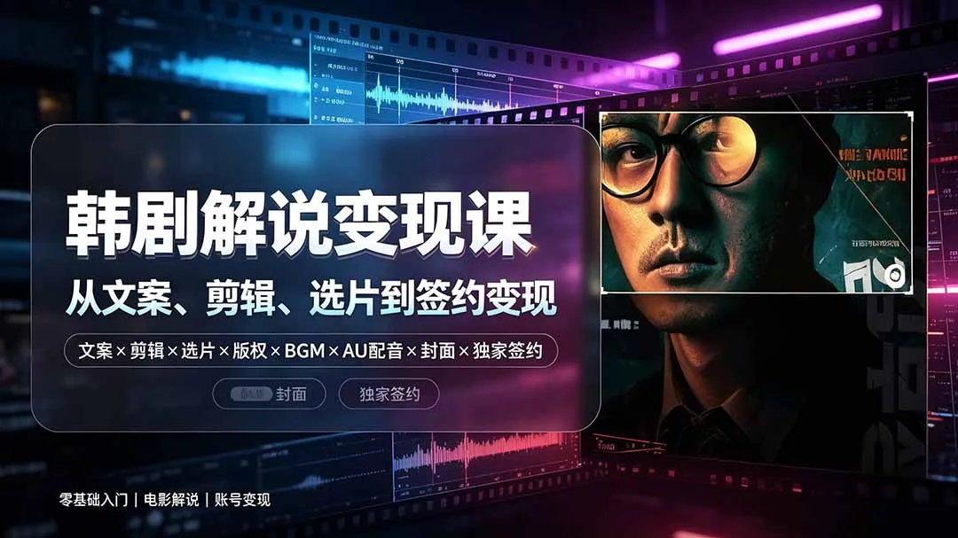 抖音270W粉丝博主亲授韩剧解说课：文案×剪辑×选片×版权×BGM×AU配音×封面×独家签约，零基础到变现-创客联盟
