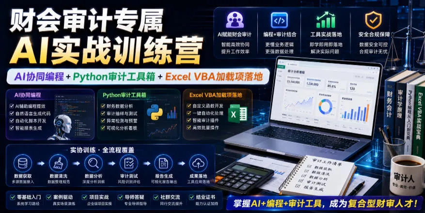 财会审计专属AI实战训练营|AI协同编程+Python审计工具箱+Excel VBA加载项落地-创客联盟