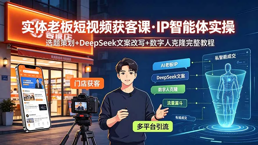 实体老板短视频获客课·IP智能体实操｜选题策划+DeepSeek文案改写+数字人克隆完整教程-创客联盟