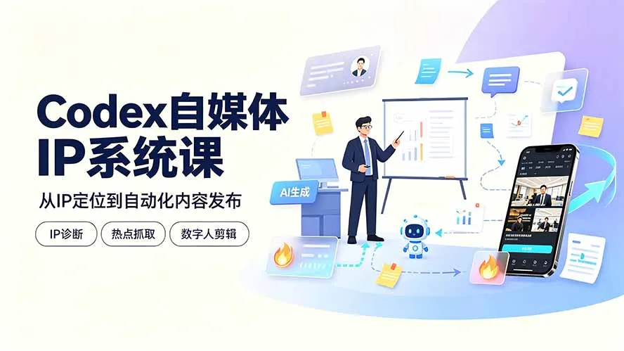 Codex自媒体IP系统课：IP诊断/热点抓取/IP蒸馏 Skill，爆款复刻数字人多平台自动发布教程-创客联盟