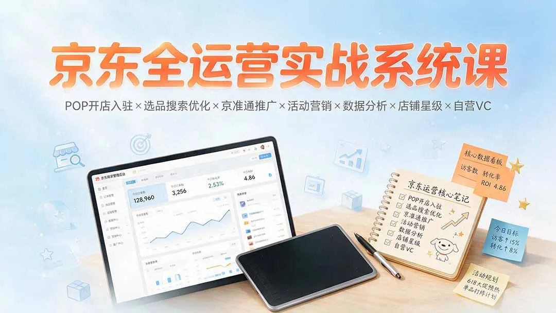 京东全运营实战系统课：POP开店入驻×选品搜索优化×京准通推广×活动营销×数据分析×店铺星级×自营VC-创客联盟