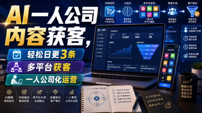 AI一人公司内容获客，轻松日更3条，多平台获客，一人公司化运营-创客联盟