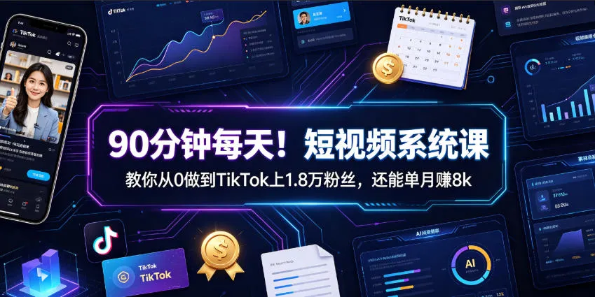 90分钟每天！短视频系统课教你从0做到TikTok上1.8万粉丝，还能单月賺8k【原创双语字幕】-创客联盟