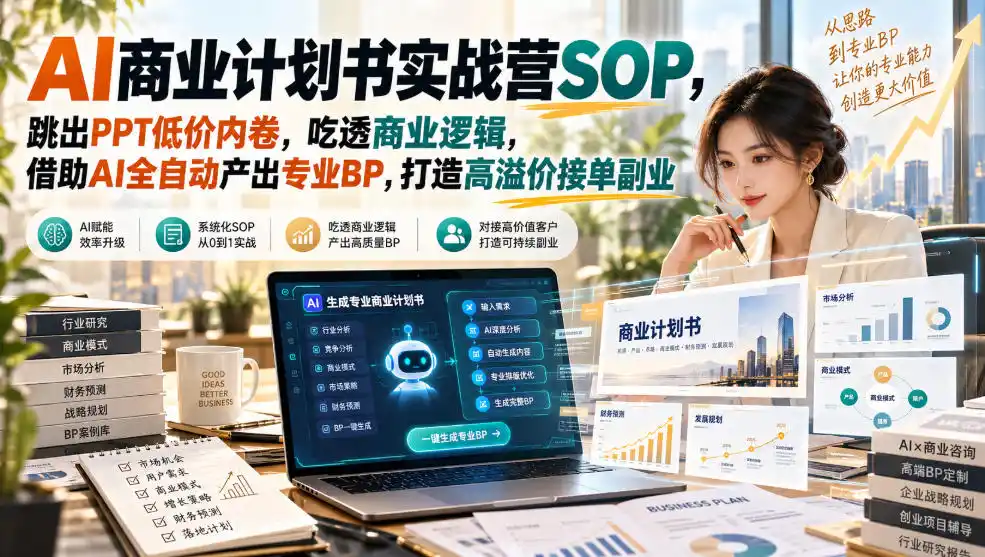 AI商业计划书实战营SOP,跳出PPT低价内卷,吃透商业逻辑,借助AI全自动产出专业BP,打造高溢价接单副业-创客联盟