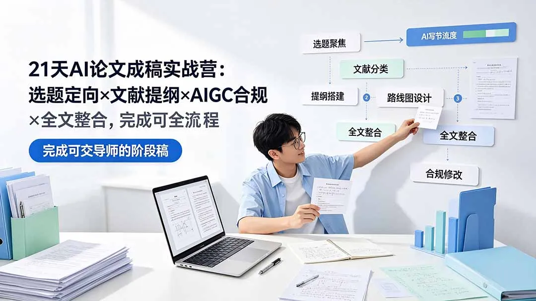 21天AI论文成稿实战营：选题定向×文献提纲×AIGC合规×全文整合，完成可交导师的阶段稿-创客联盟