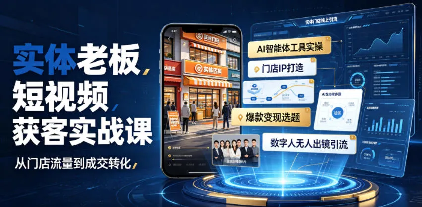 实体老板短视频获客实战课｜AI智能体工具全套实操、门店IP打造、爆款变现选题、数字人无人出镜引流完整教程-创客联盟