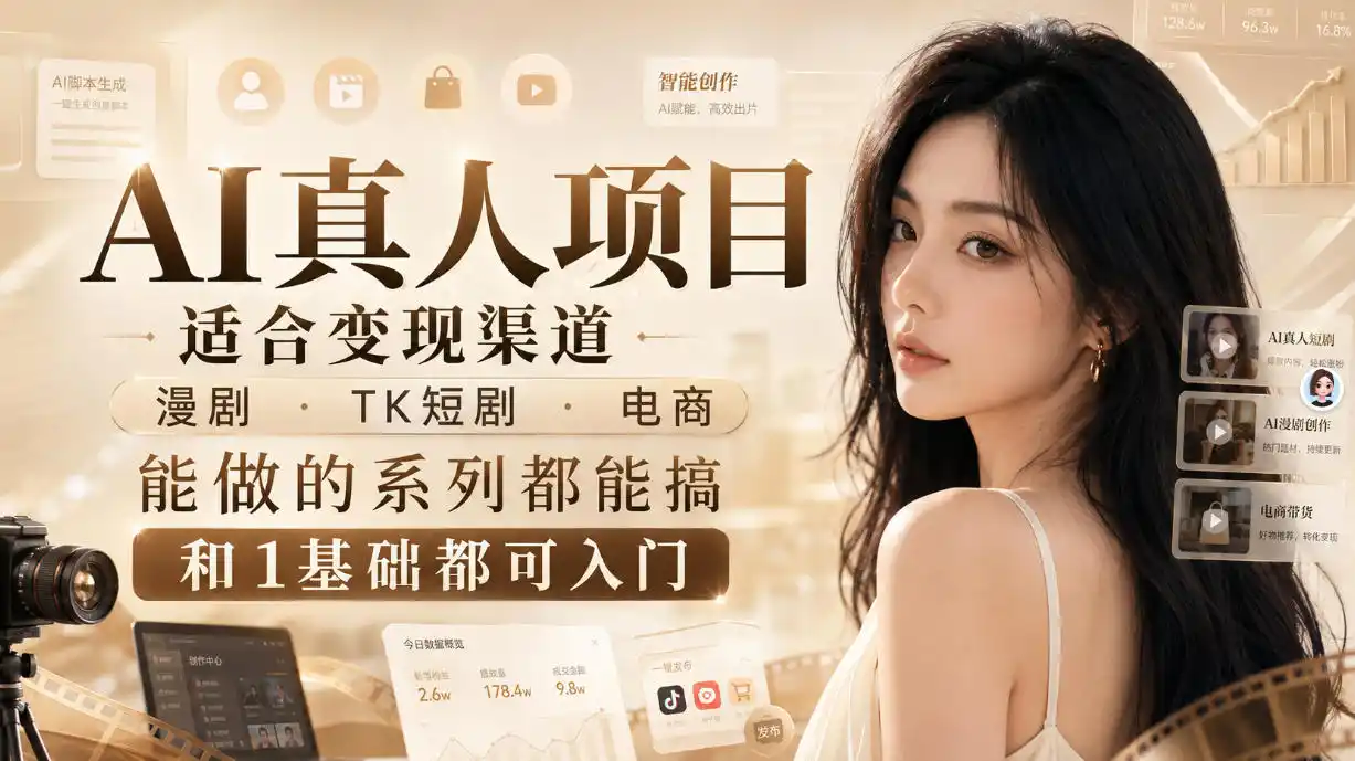 AI真人项目，适合变现渠道，漫剧，TK短剧，电商，能做的系列都能搞，0和1基础都可入门-创客联盟