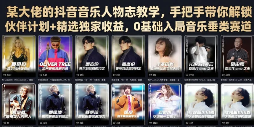 某大佬的抖音音乐人物志教学，手把手带你解锁伙伴计划+精选独家收益，0基础入局音乐垂类赛道-创客联盟