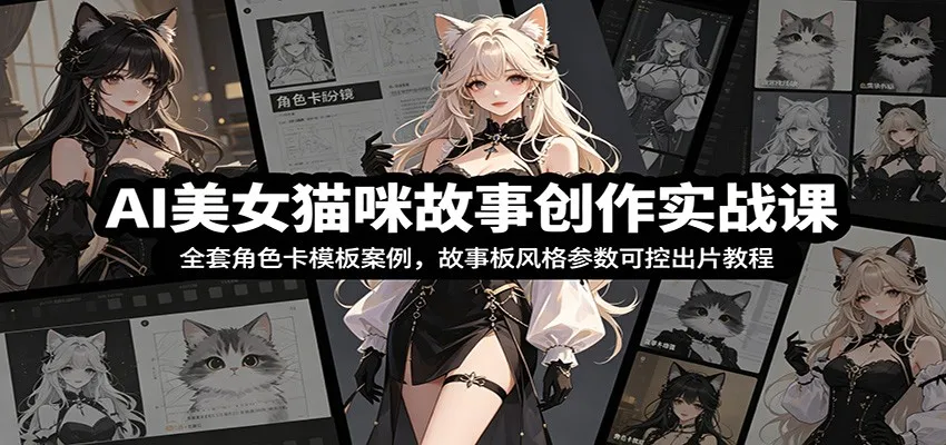 AI美女猫咪故事创作实战课：全套角色卡模板案例，故事板风格参数可控出片教程-创客联盟
