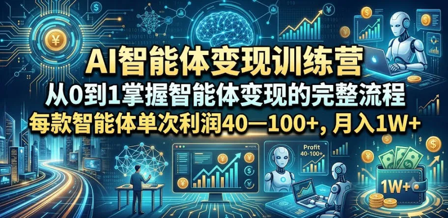 AI智能体变现训练营，从0到1掌握智能体变现的完整流程，每款智能体单次利润40—100+，月入1W+-创客联盟
