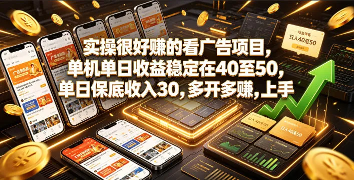 实操很好賺的看广告项目，单机单日收益稳定在40至50，单日保底收入30，多开多賺，上手就能变现【揭秘】-创客联盟
