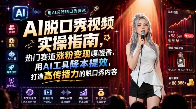 AI脱口秀视频实操指南，热门赛道涨粉变现嘎嘎香，用AI工具降本提效，打造高传播力的脱口秀内容-创客联盟
