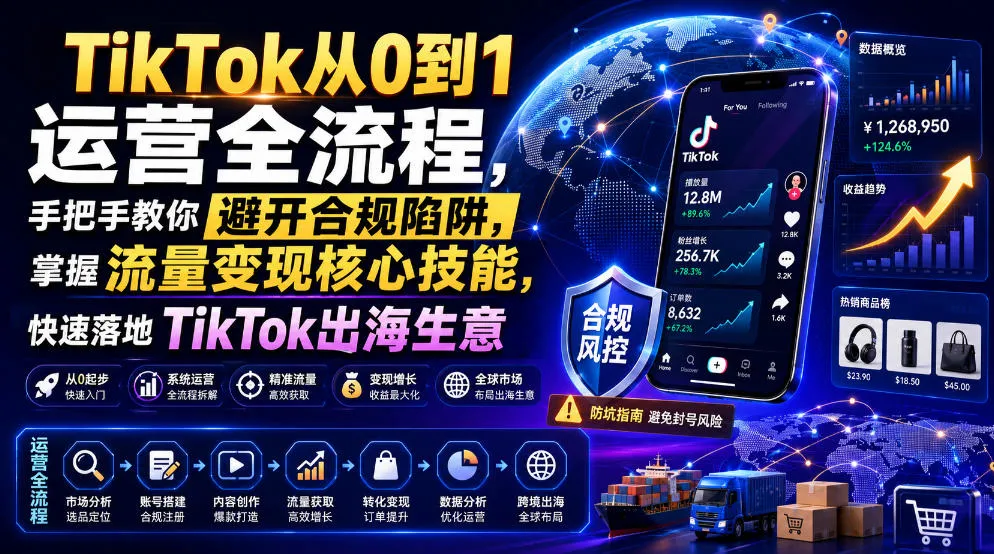 TikTok从0到1运营全流程，手把手教你避开合规陷阱，掌握流量变现核心技能，快速落地TikTok出海生意(更新7月)-创客联盟